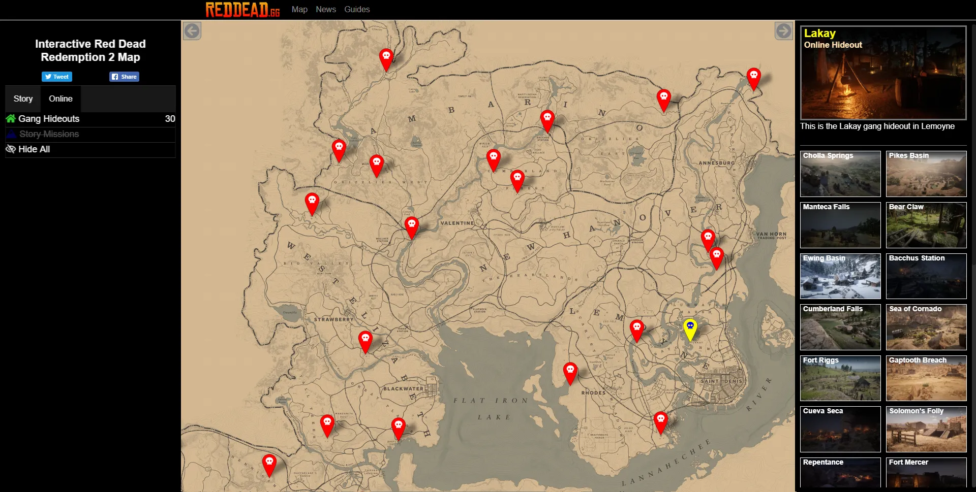 Red Dead Online Map Hideouts