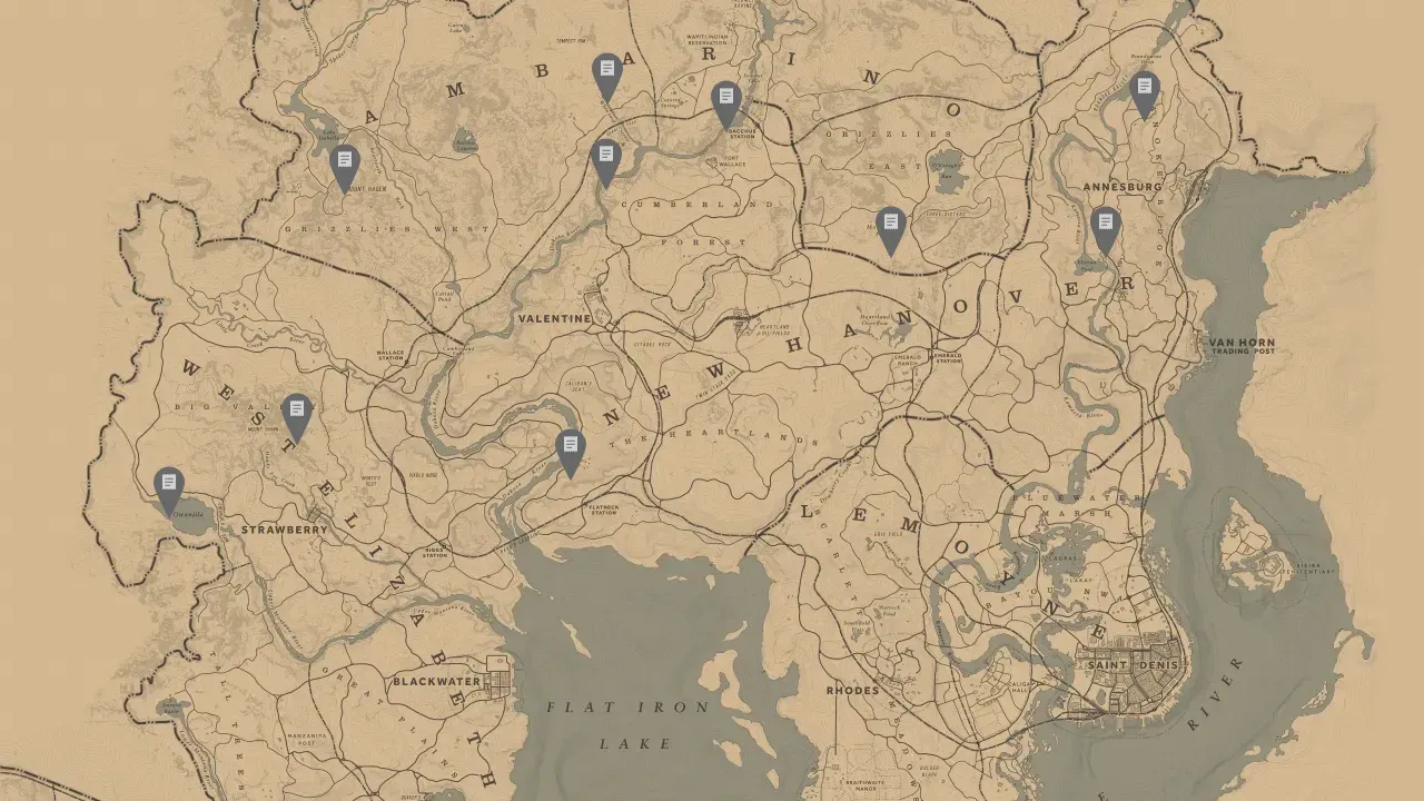 All 10 rock carving locations on the Red Dead Redemption 2 map