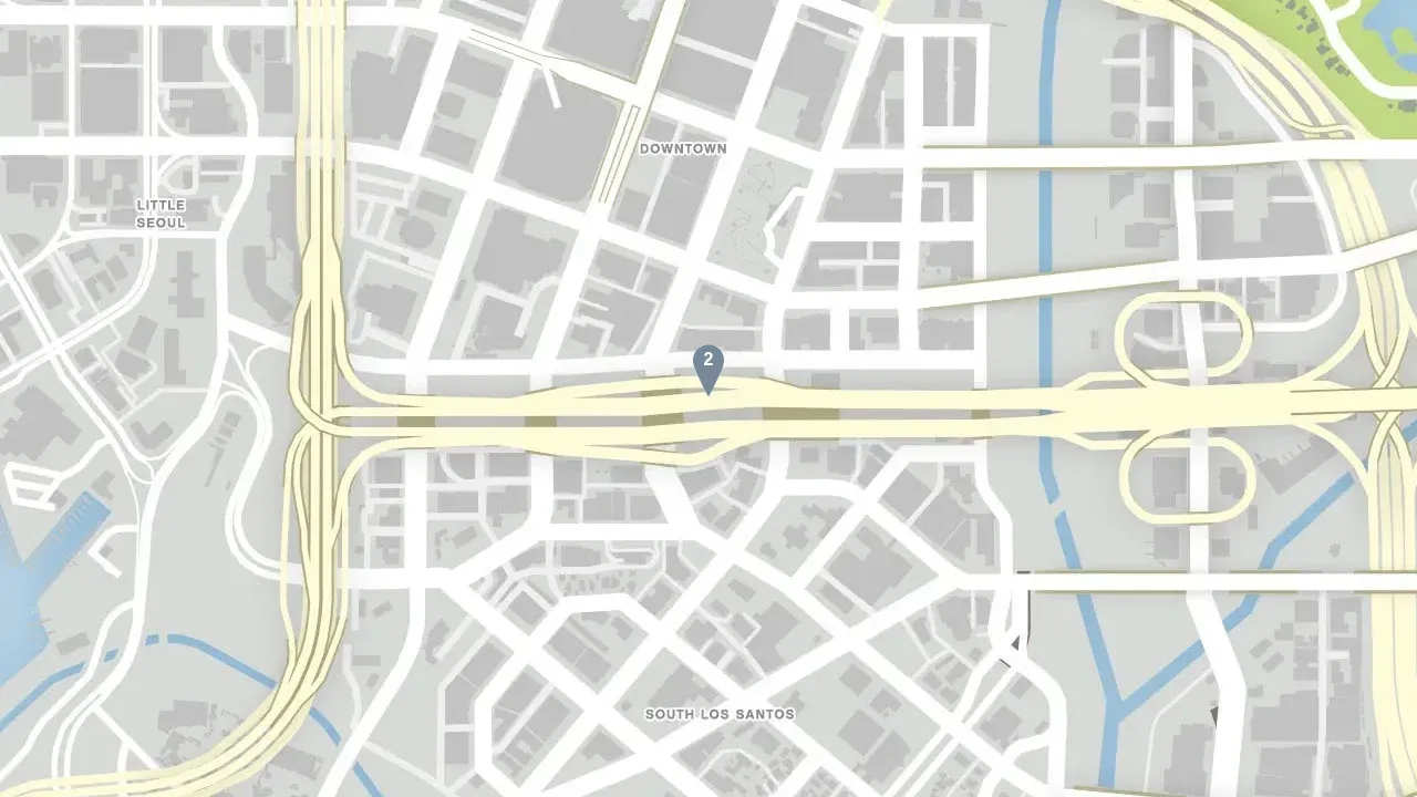 GTA Online map of Strawberry with the numbered pin for ghost 2, zoomed out