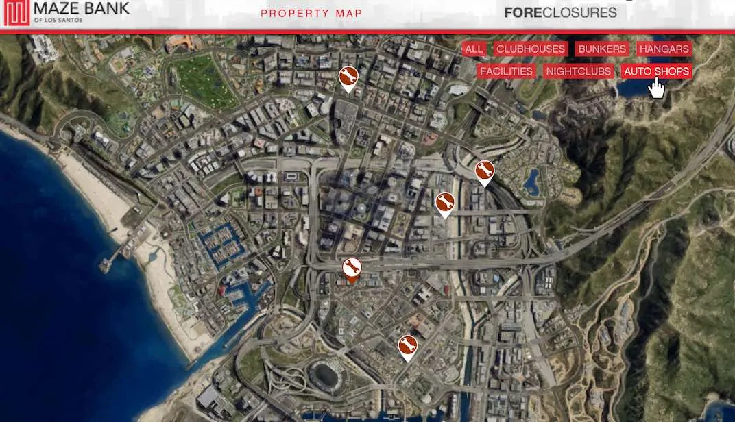 These are all the locations of the Auto Shop properties on GTA Online.