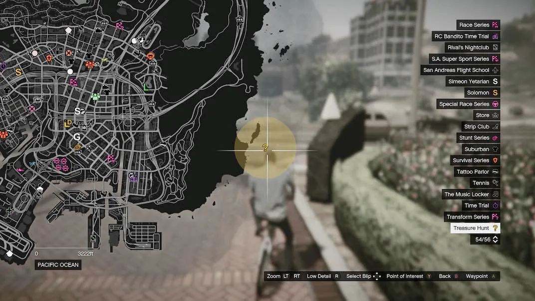 The first step after unlocking the Treasure Hunt quest line is to find the first clue by locating the yellow circle on the map.