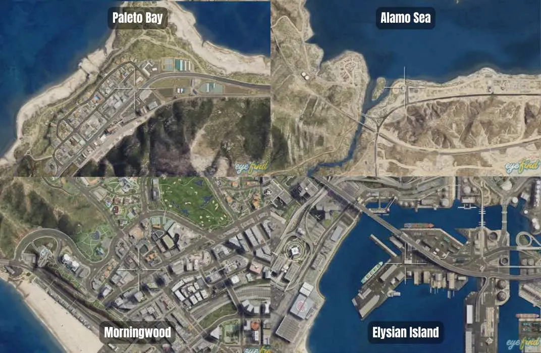 These are the four location options for the Cocaine Lockup Motorcycle Club business in Grand Theft Auto V Online.