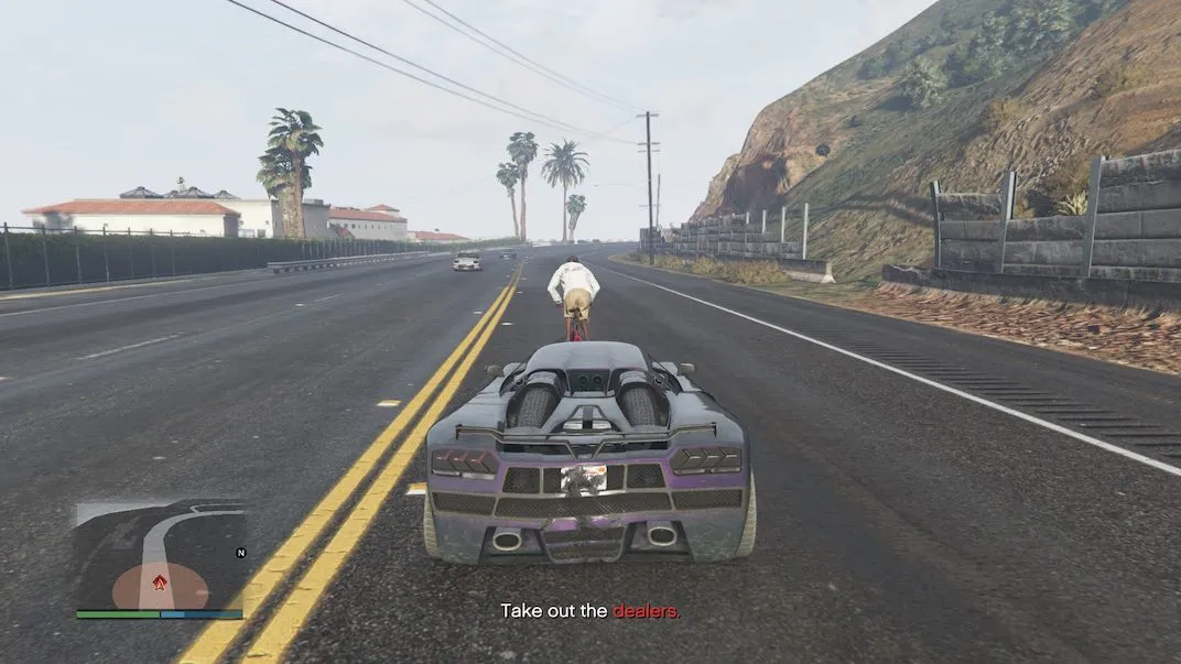 For the Grand Theft Auto V Online Doomsday Heist Act II Prep 2 mission you'll need to take out the drug dealers after getting information from them.