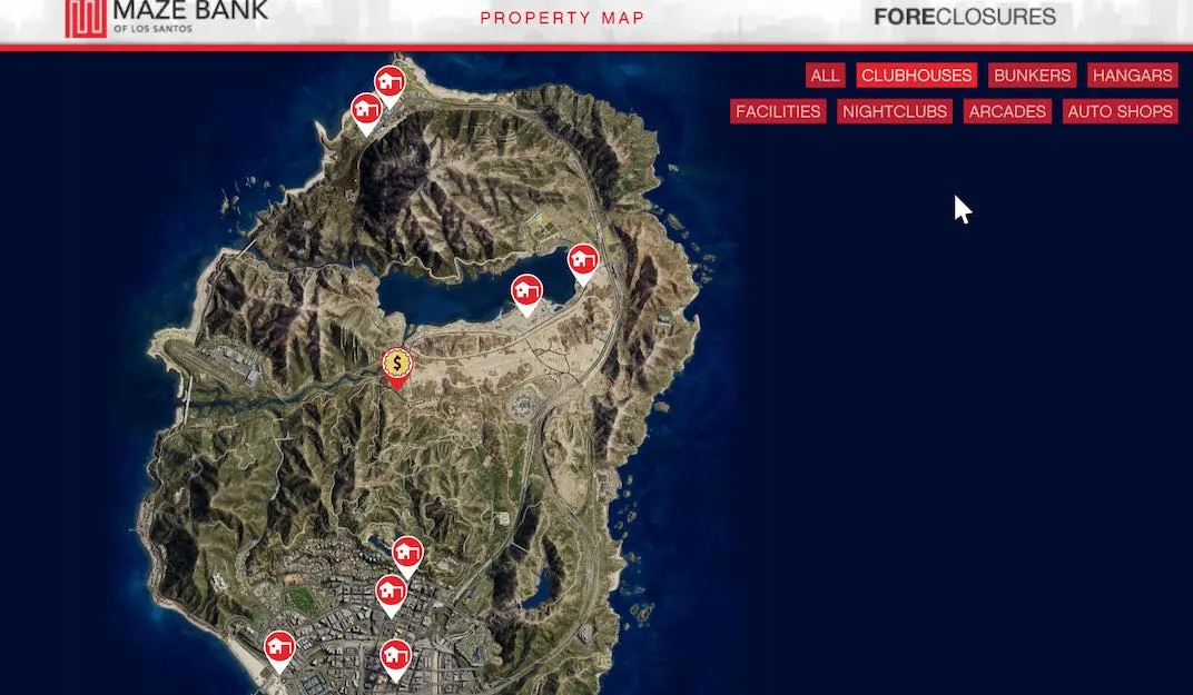These are the locations of the motorcycle clubhouse in Grand Theft Auto V Online.