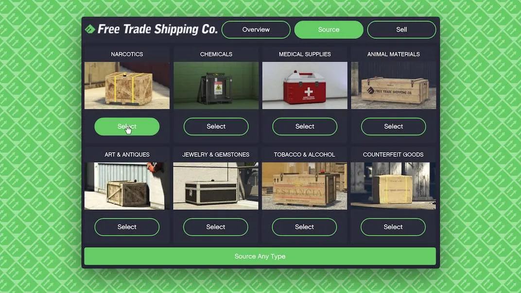 These are the materials available for air freight source missions in Grand Theft Auto V Online.