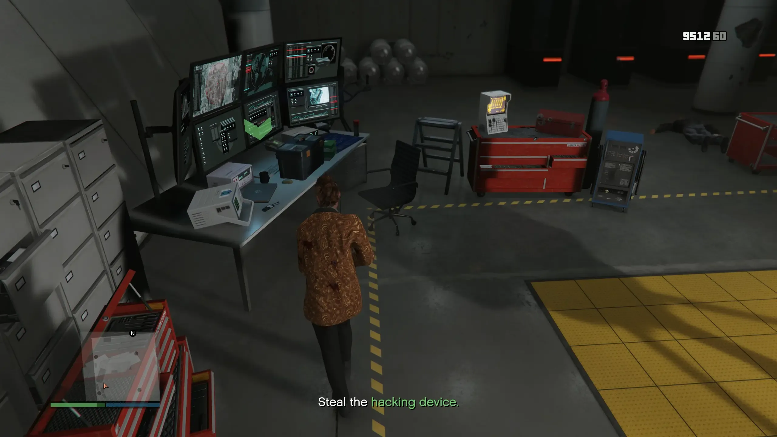 The IAA facility control room and its bank of security monitors, where the hacking device is stolen during the Kortz Center Heist prep