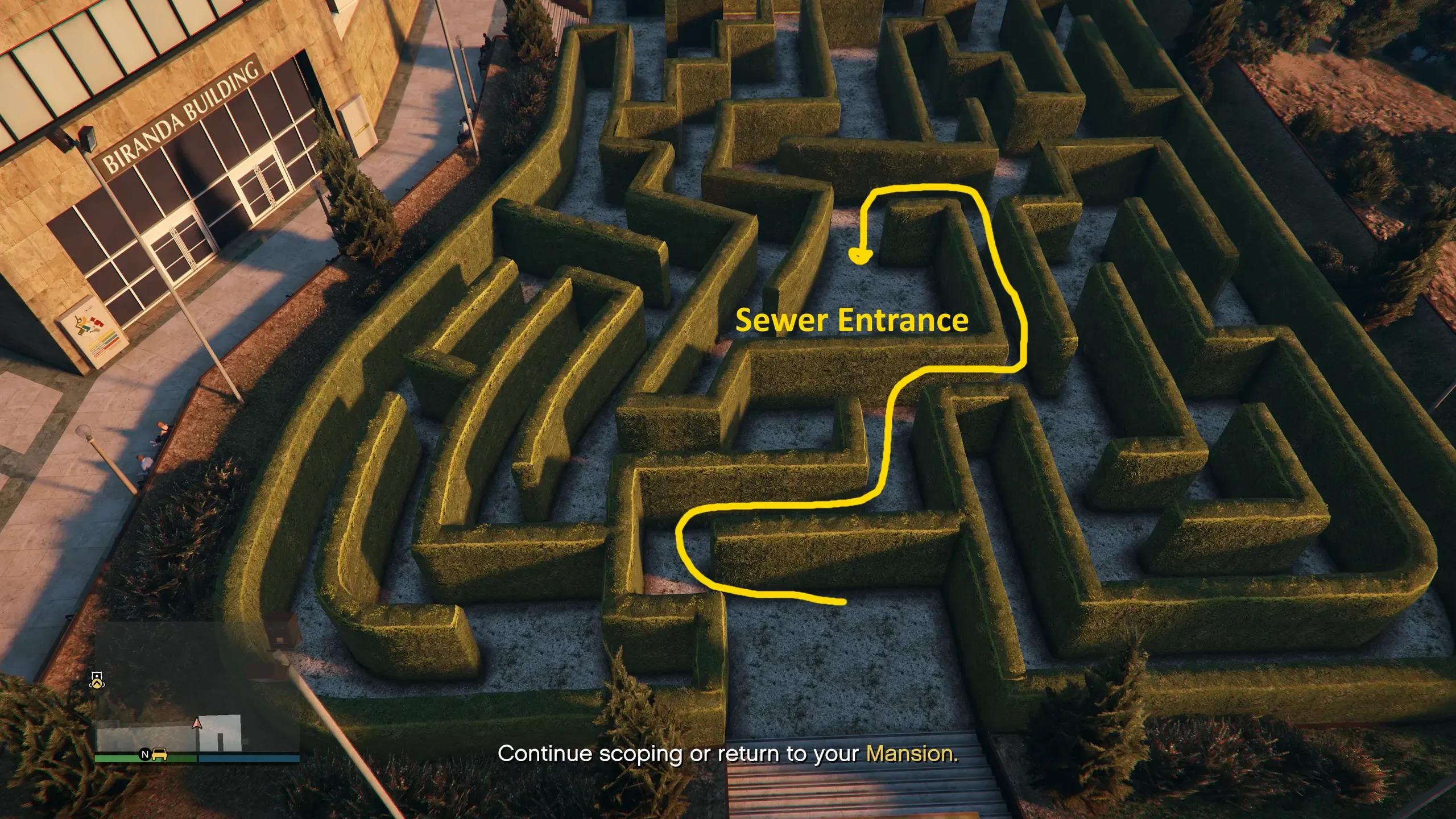 The manhole at the centre of the Kortz Center hedge maze, the sewer entry point