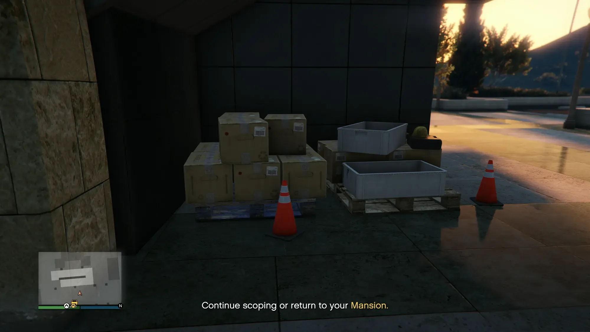 A sewer key spawn spot at the Kortz Center: a yellow rolling work ladder and a toolbox against the wall