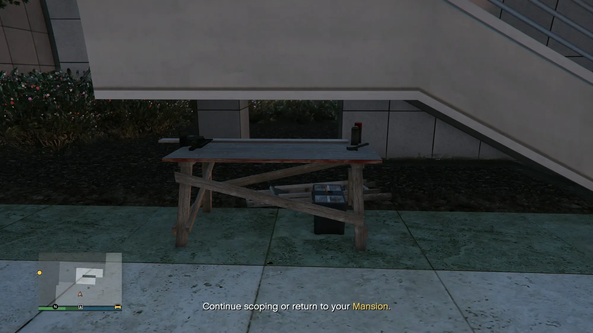 A sewer key spawn spot at the Kortz Center: a step-ladder, toolbox, and paint gear in a corner
